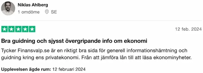 Niklas omdöme av Finansvalp. Tycker Finansvalp.se är en riktigt bra sida för generell informationshämtning och guidning kring ens privatekonomi. Från att jämföra lån till att läsa ekonominyheter.