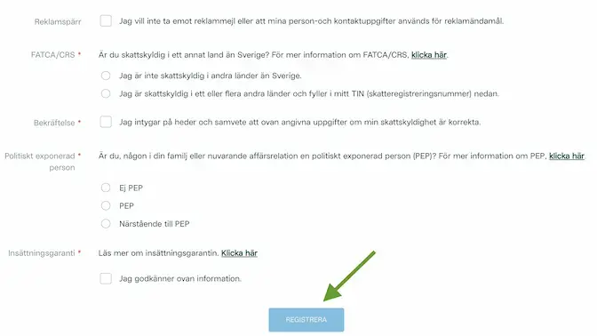 Registrering sparkonto hos Plus 1